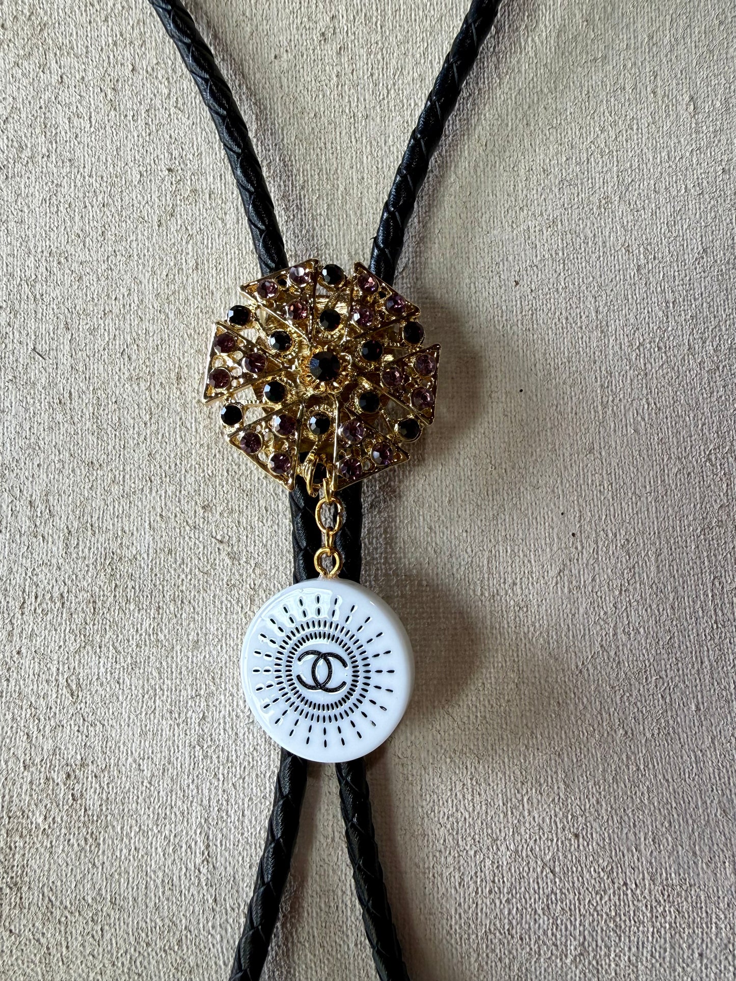Bolo Tie - Gold/ White Chanel