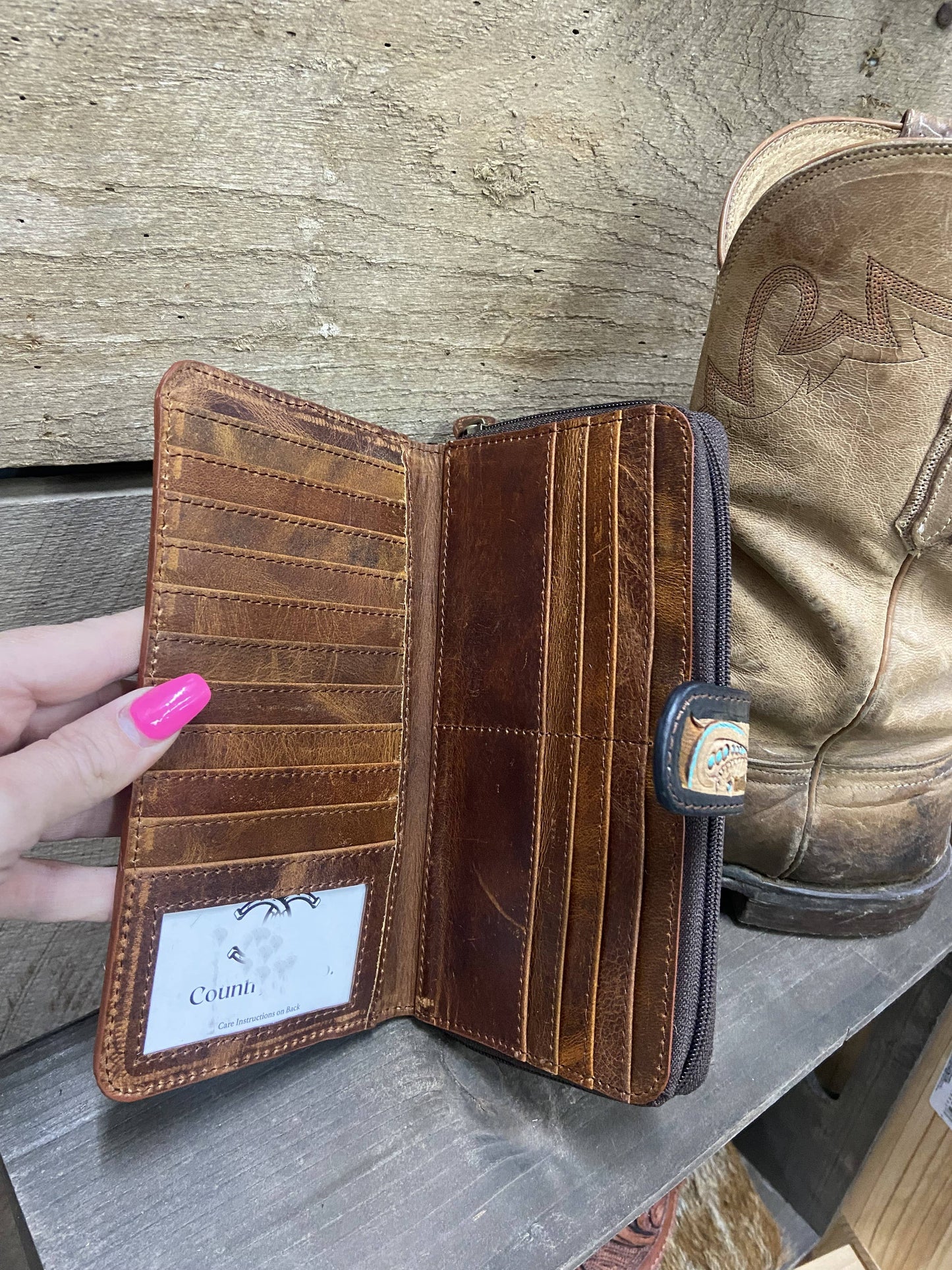 Cowhide Hand Painted Tooled Leather Wallet