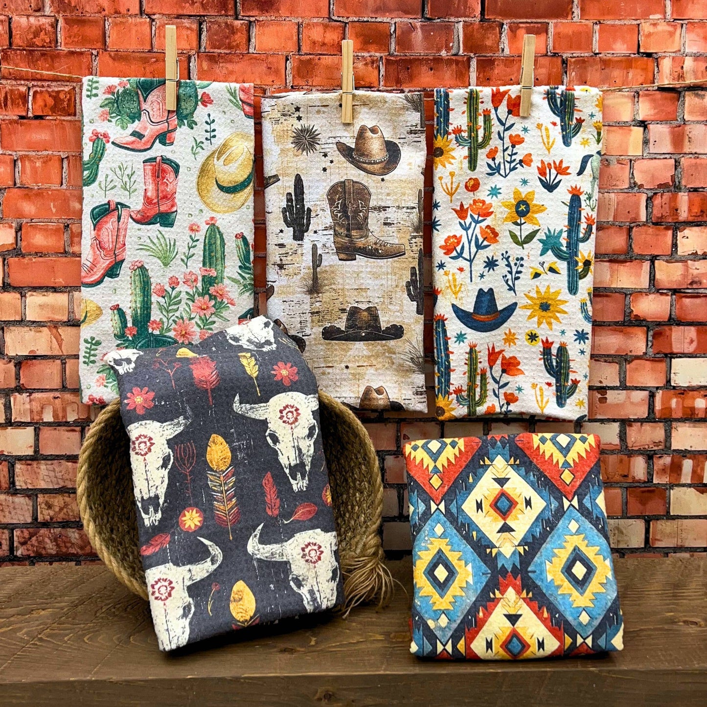 Western Cowboy Boots Waffle Weave Kitchen Towels | Farmhouse Western Decor