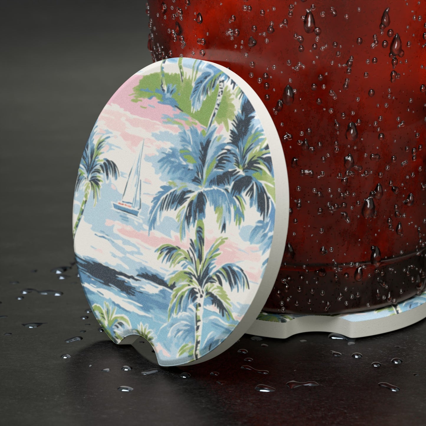 Tropical Sailboat Soapstone Car Coaster