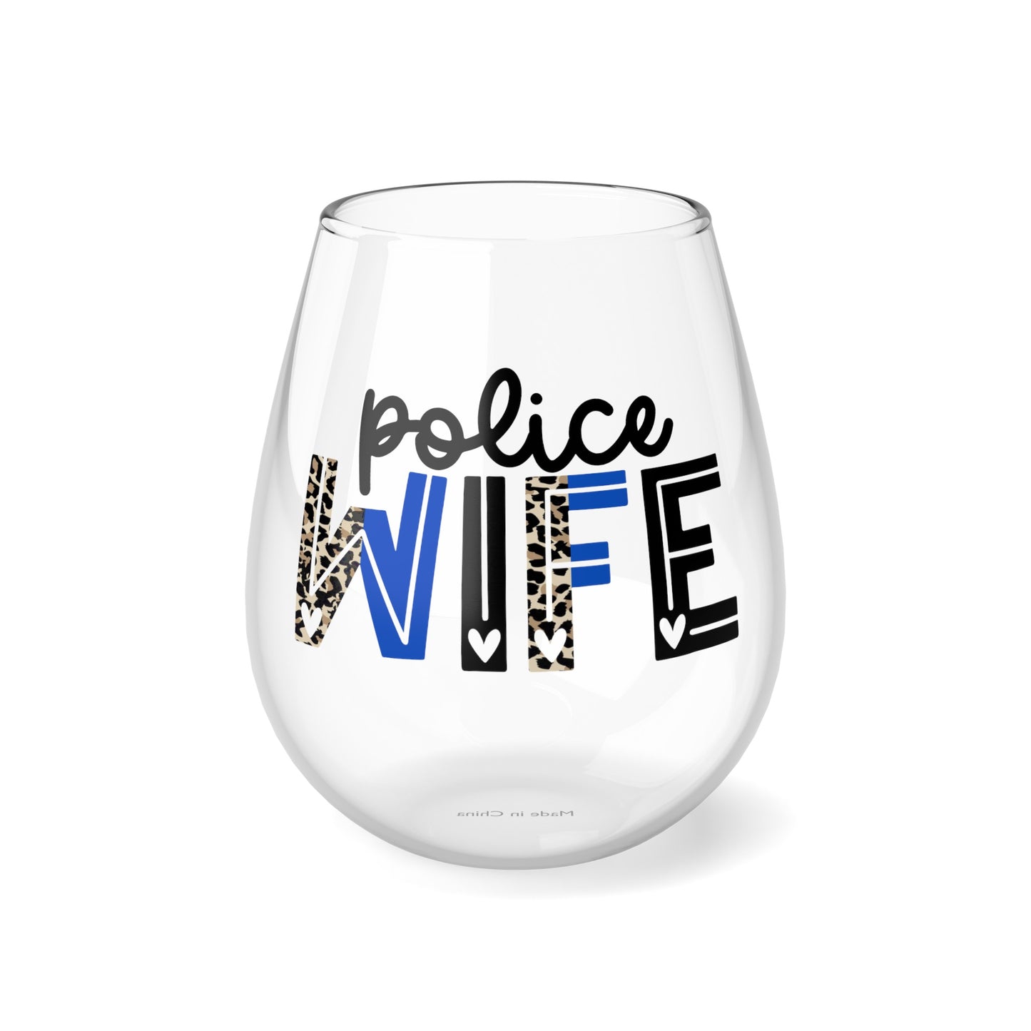 Police Wife (leopard print) Stemless Wine Glass, 11.75oz