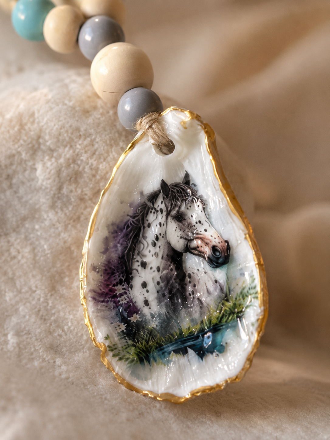 Appaloosa Horse Oyster Shell Bottle Charm | Western Coastal Decor