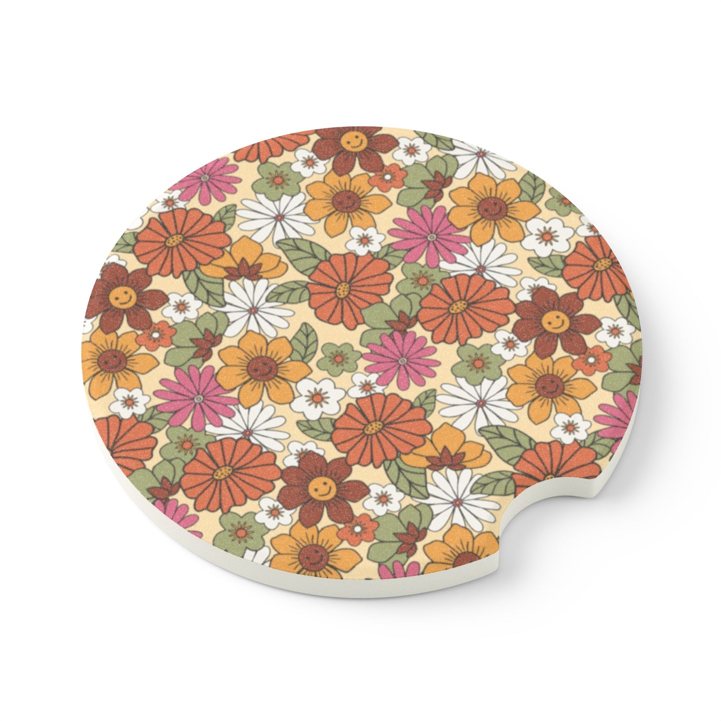 Retro Flowers Soapstone Car Coaster