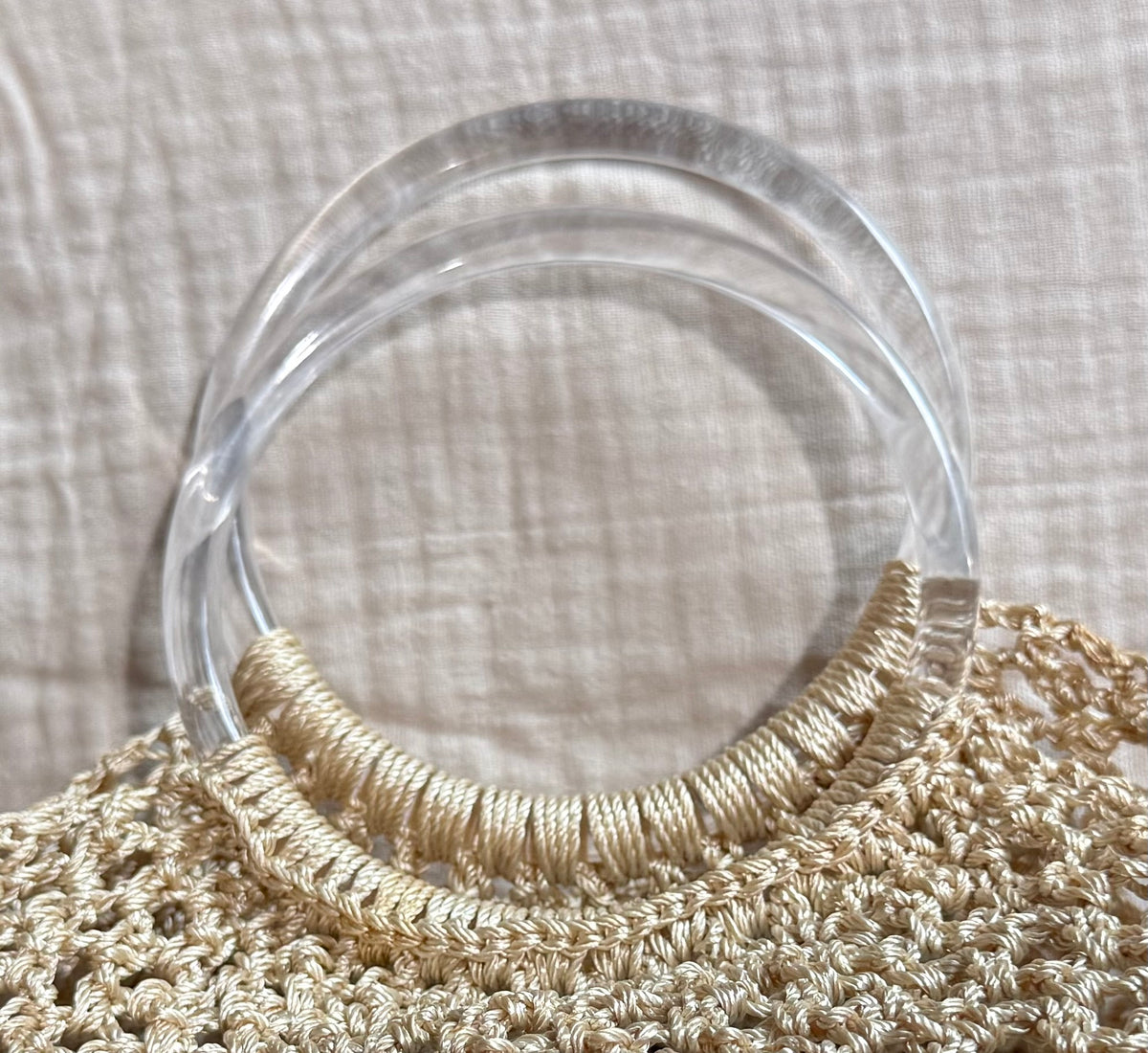 Vintage Mint Macramé Lucite Handle Handbag