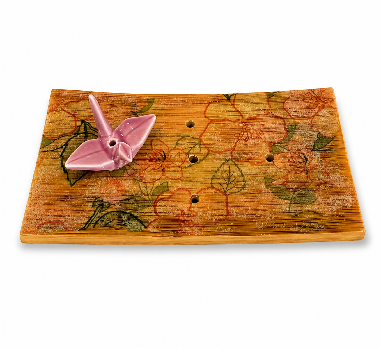 Origami Garden Incense Burner | Handcrafted Bamboo Incense Tray with Ceramic Crane Holder