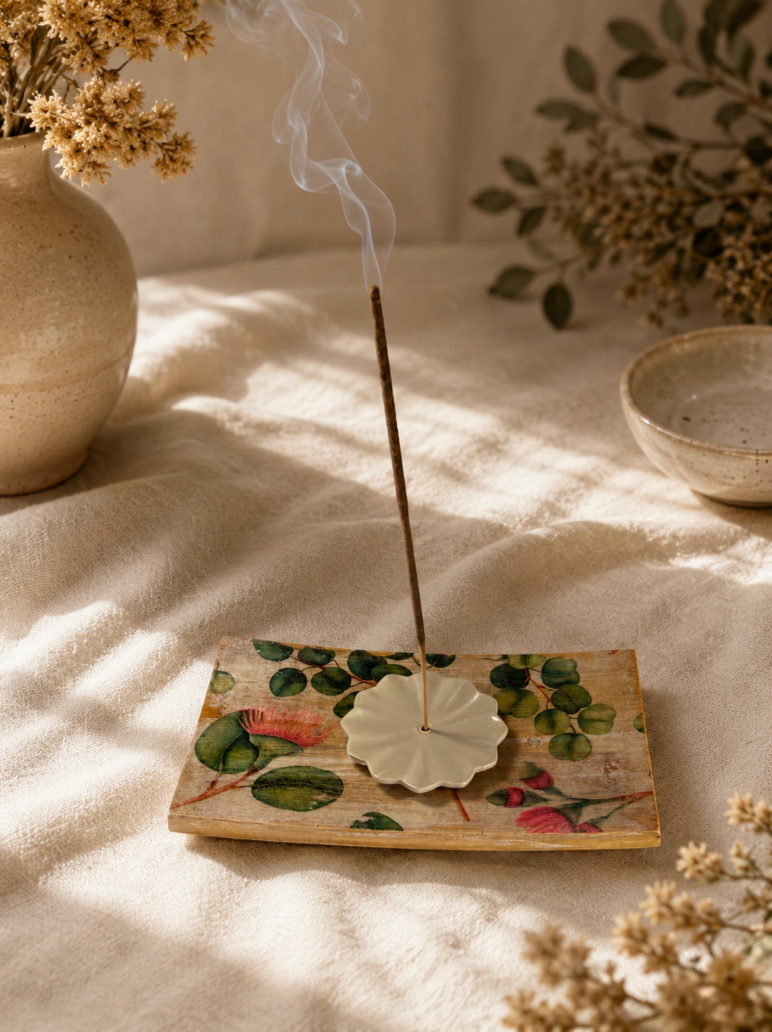 Botanical Bloom Collection Handmade Incense Burners | Floral Wooden Ash Catchers