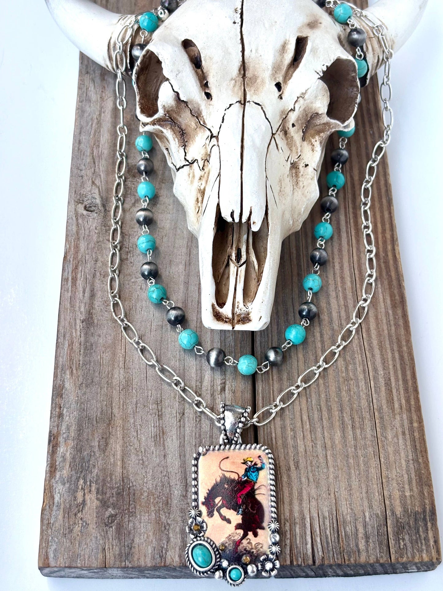 2 Layered Navajo Pearl Turquoise Stone Pendant Necklace