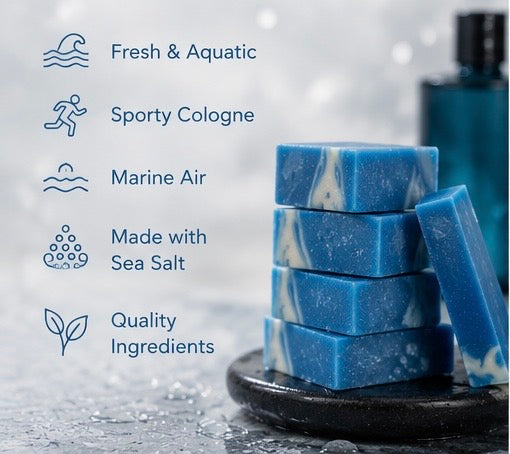 Cool Water Artisan Soap Bar | Fresh Aquatic Men’s Cologne Soap with Sea Salt