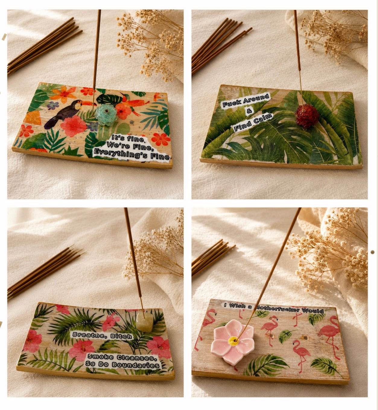 Funny Incense Holder | Handmade Wooden Incense Tray | Snarky Boho Decor | Crystal Incense Burner | Funny Gift for Friends | Attitude Collection