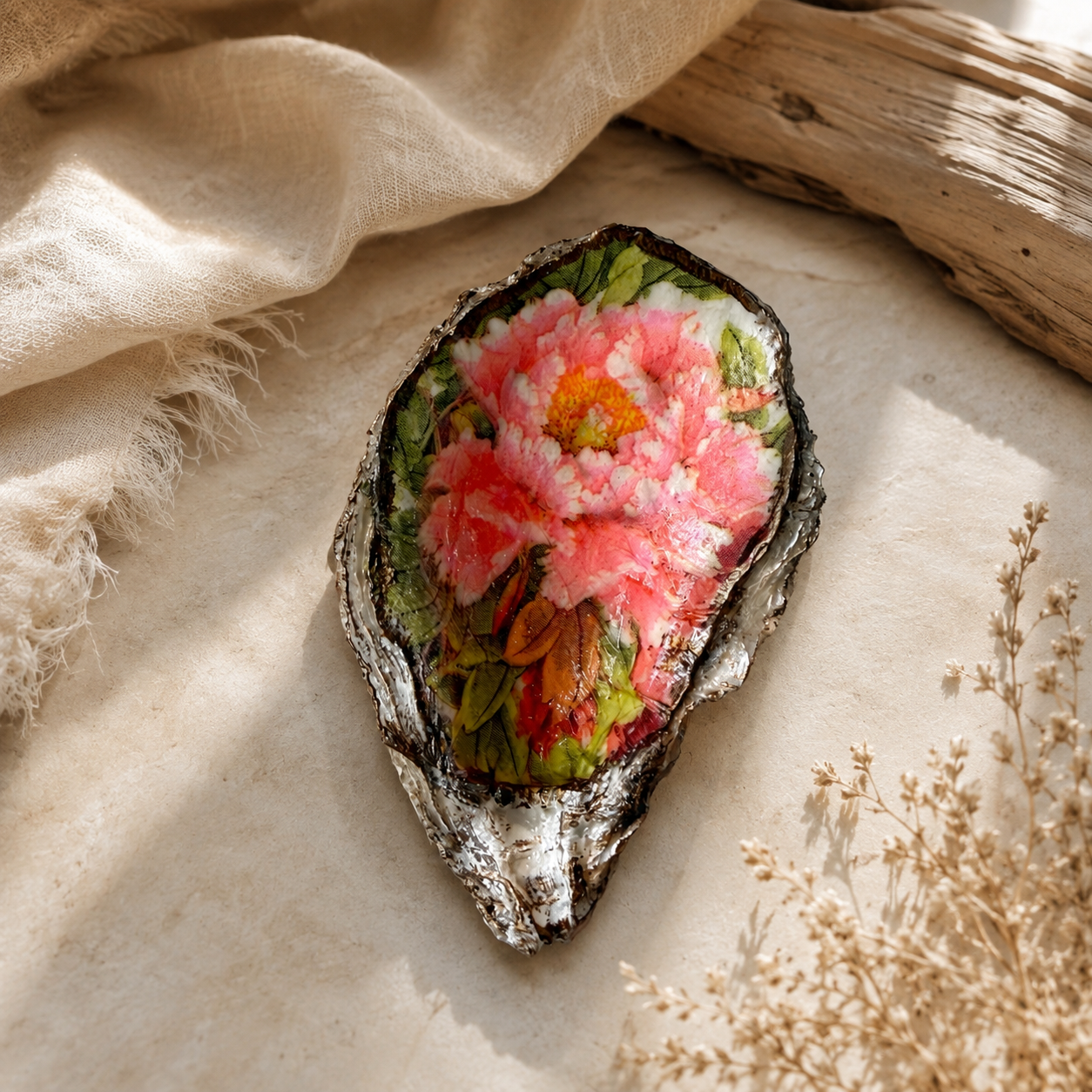 Natural Shell Trinket Dish, Coastal Home Decor - Peony Blush