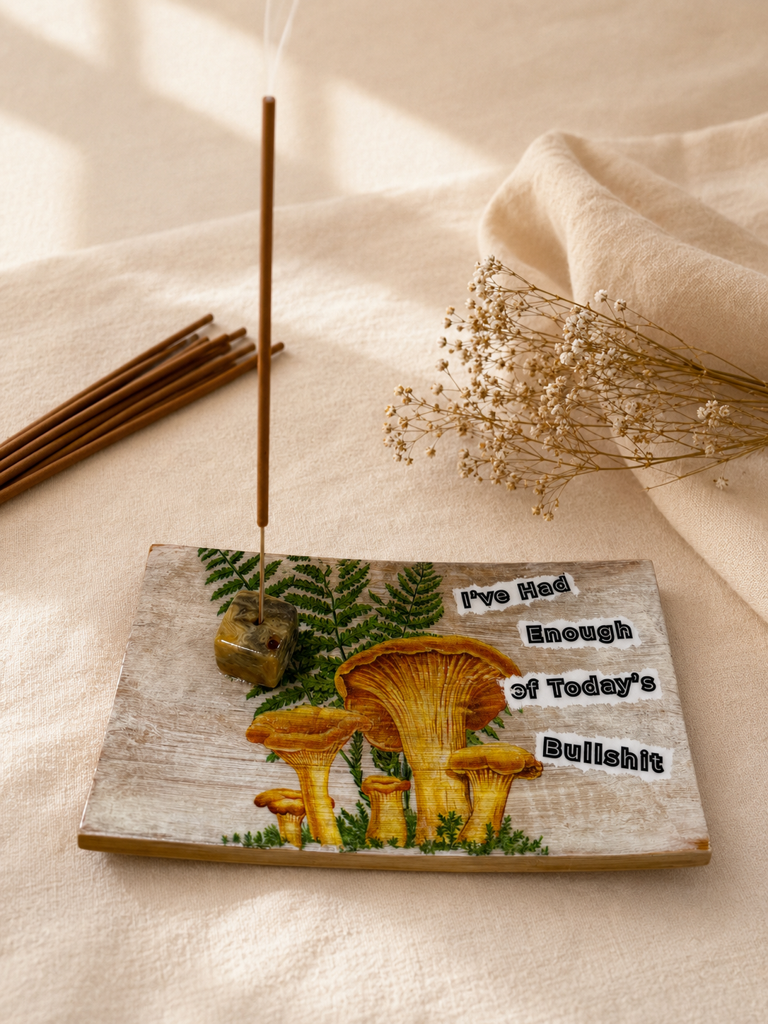 Funny Incense Holder | Handmade Wooden Incense Tray | Snarky Boho Decor | Crystal Incense Burner | Funny Gift for Friends | Attitude Collection