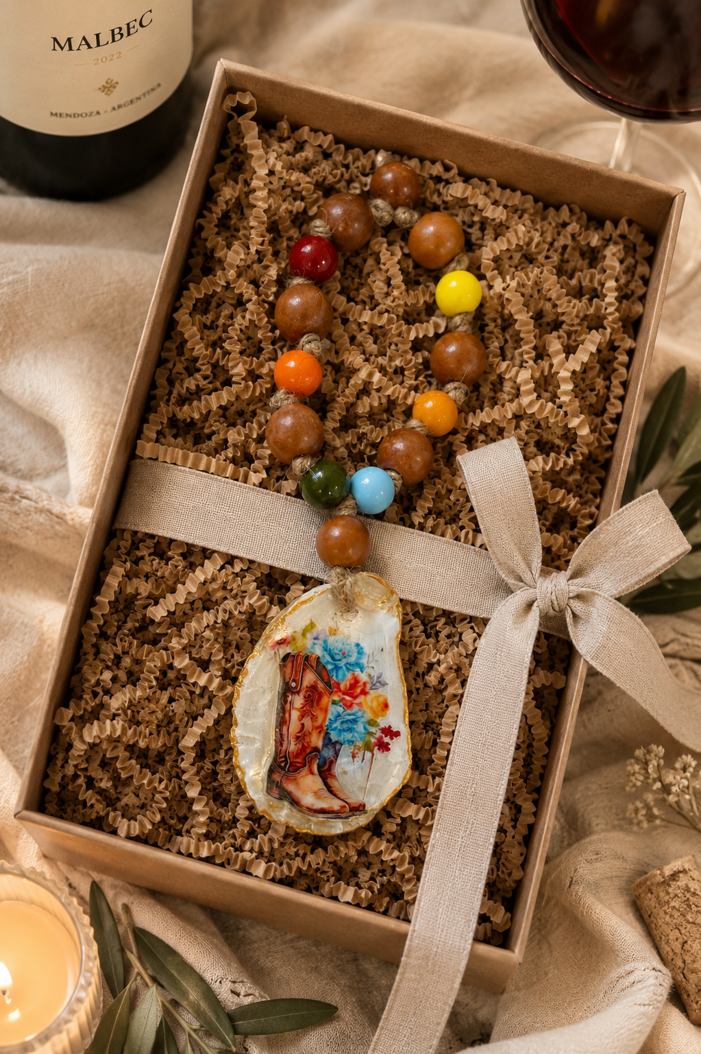 Cowboy Boot Oyster Shell Bottle Charm | Western Wine Bottle Decor