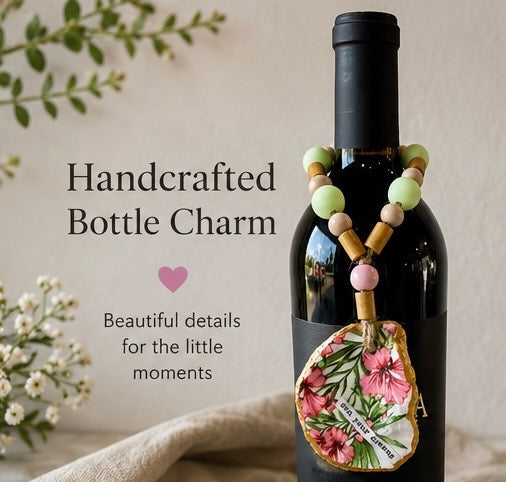 Floral Oyster Shell Bottle Charm | Coastal Wine Decor Gift