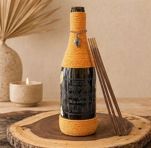 Citrus Upcycled Wine Bottle Incense Burner | Boho Home Fragrance Decor