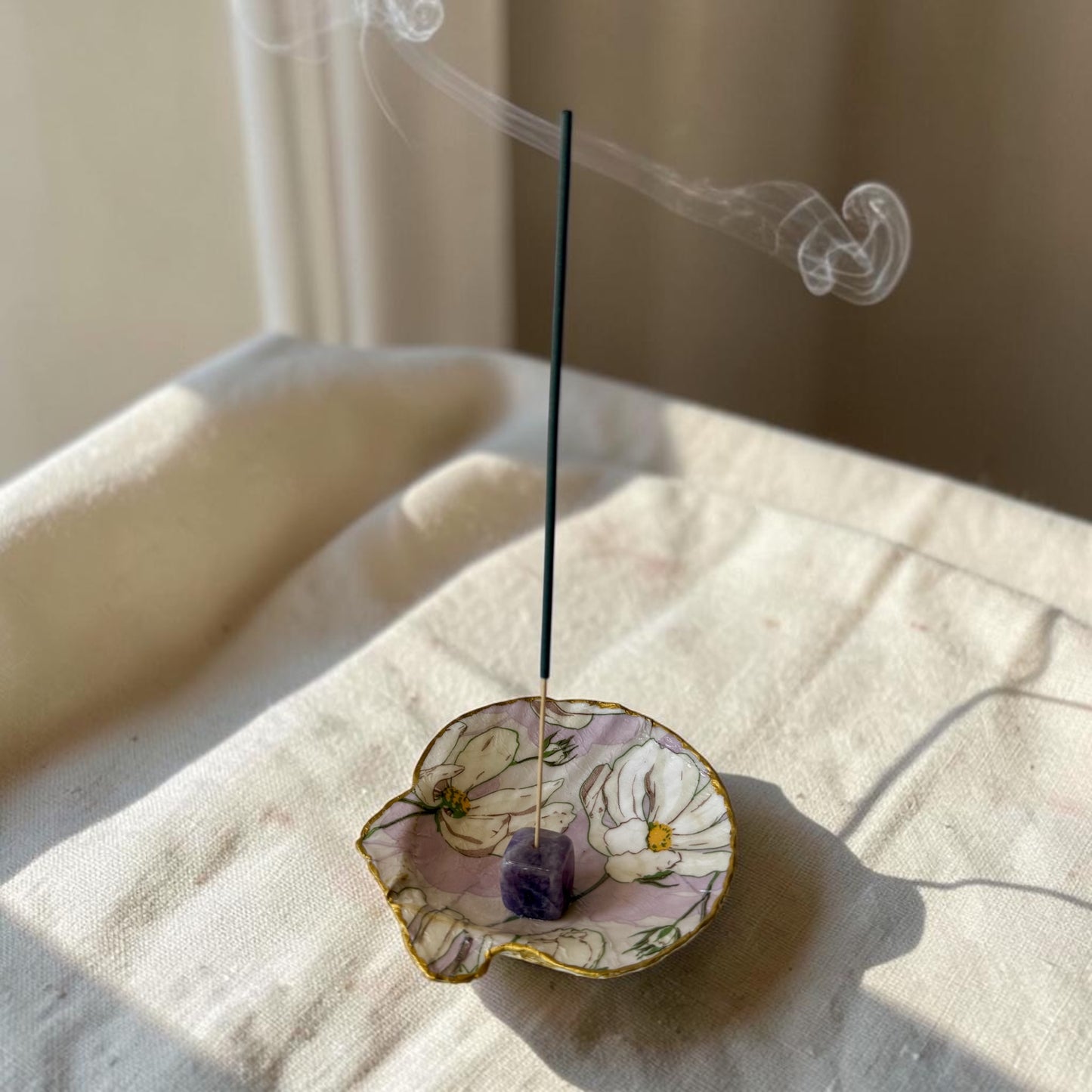 Wildflower Meadow Shell Incense Burner | Handmade Floral Scallop Shell Incense Holder