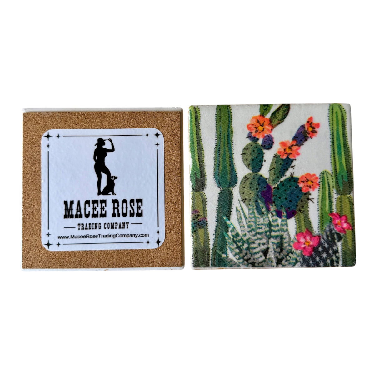 Desert Bloom Cactus Coaster Set with Holder