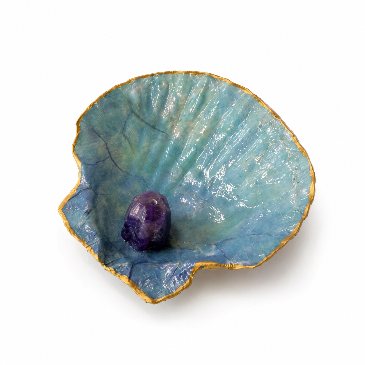 Coastal Blue Handmade Shell Incense Burner Collection | Decorated Scallop Shell with Crystal Incense Holders