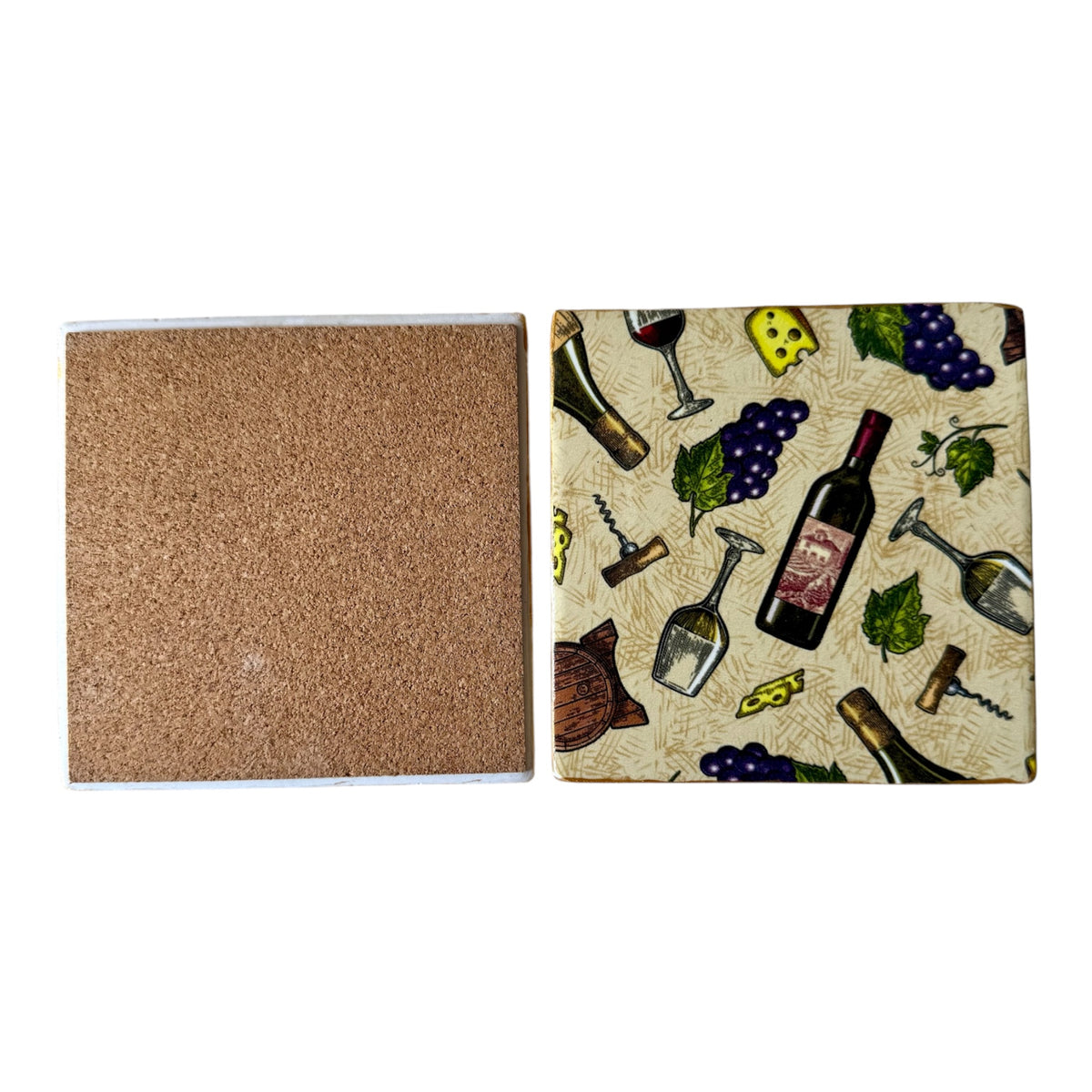 Wine & Grapes Coaster Set with Metal Holder