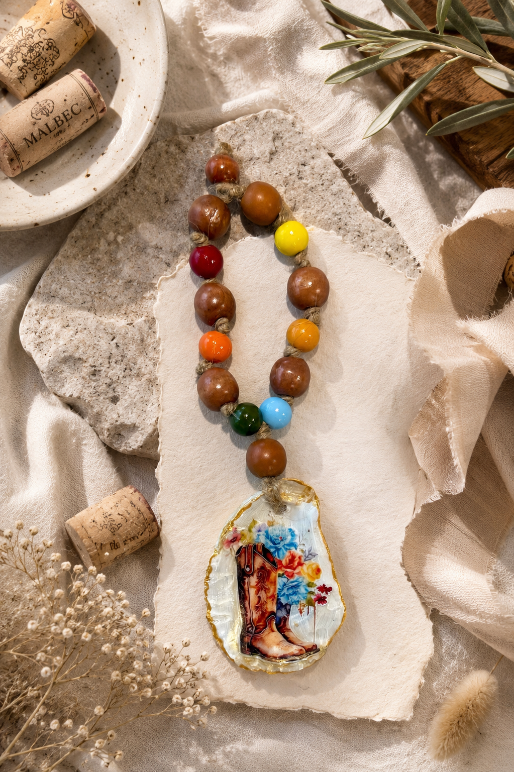 Cowboy Boot Oyster Shell Bottle Charm | Western Wine Bottle Decor