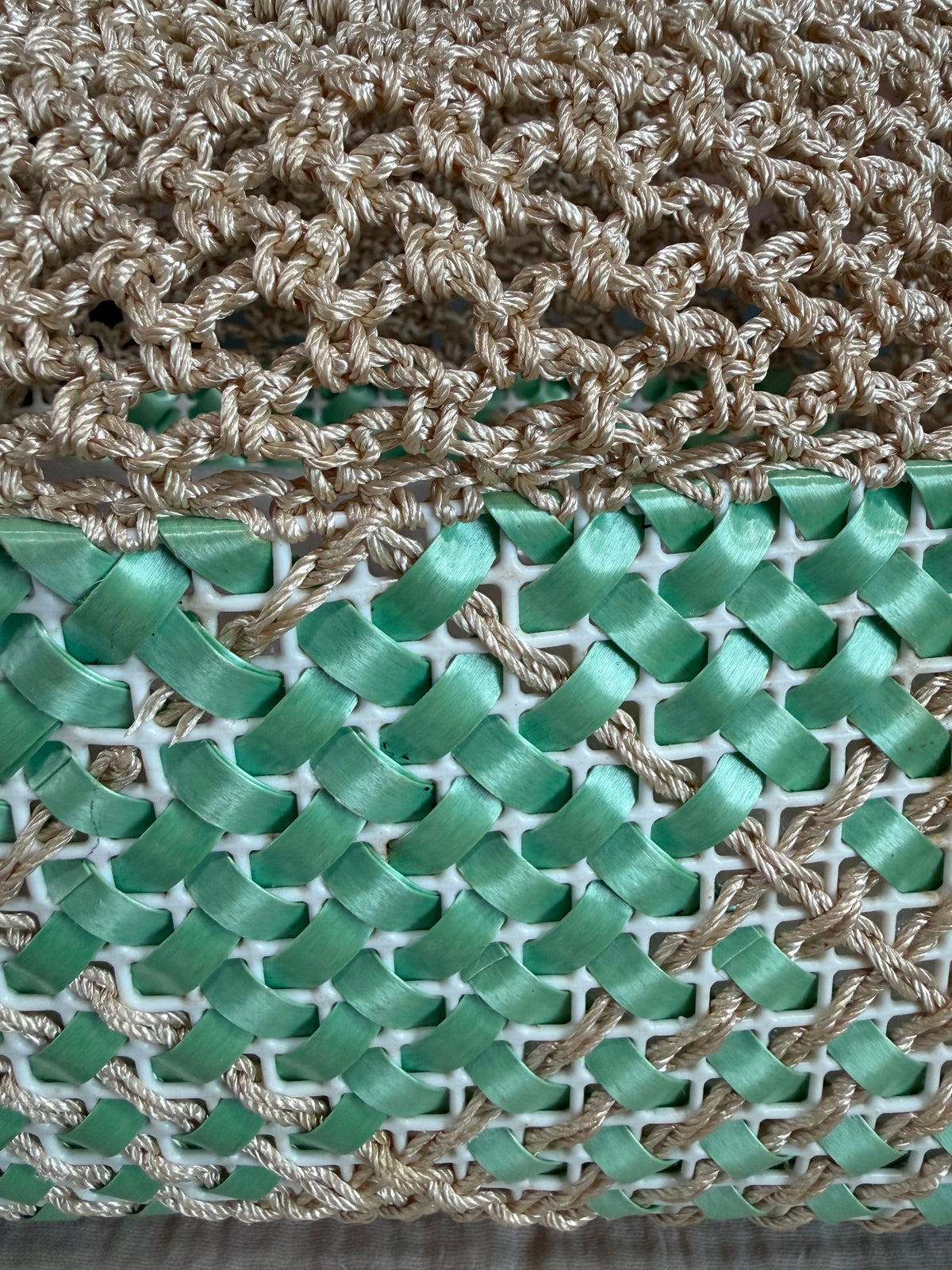 Vintage Mint Macramé Lucite Handle Handbag