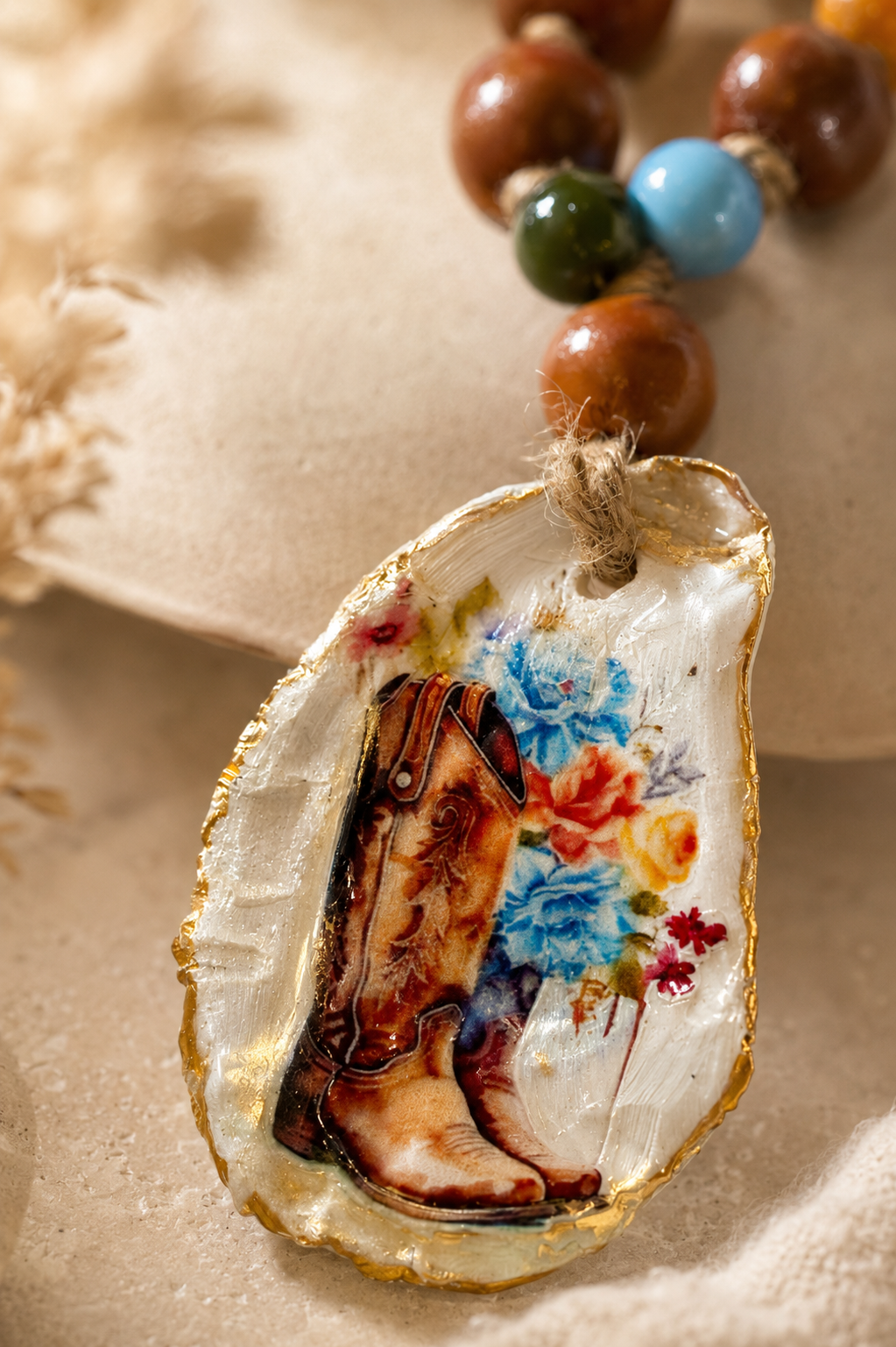 Cowboy Boot Oyster Shell Bottle Charm | Western Wine Bottle Decor