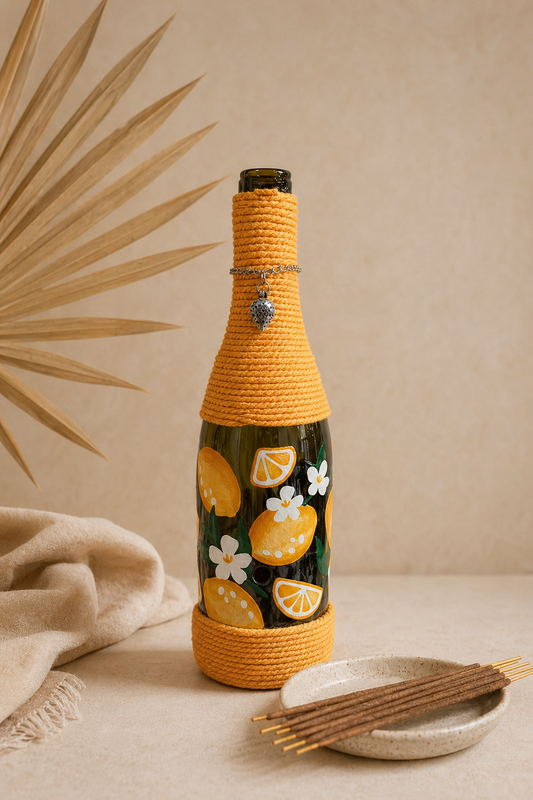 Citrus Upcycled Wine Bottle Incense Burner | Boho Home Fragrance Decor