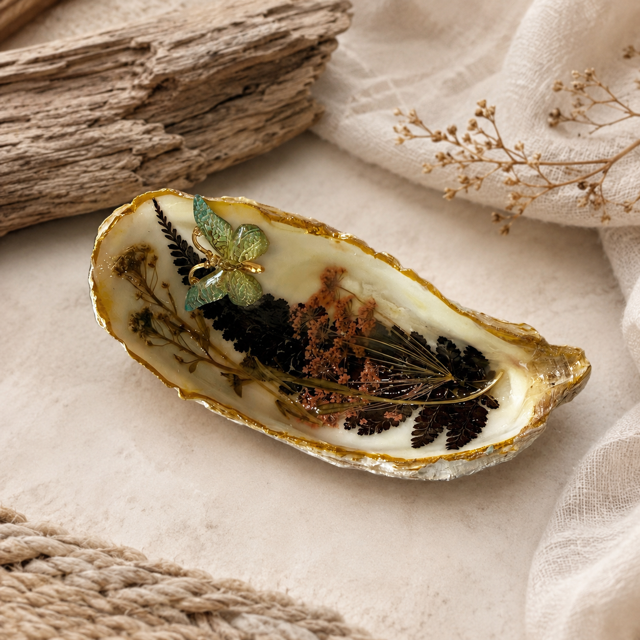 Natural Shell Trinket Dish, Coastal Home Decor - Pressed Botanical