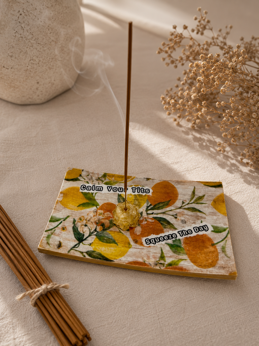 Funny Incense Holder | Handmade Wooden Incense Tray | Snarky Boho Decor | Crystal Incense Burner | Funny Gift for Friends | Attitude Collection