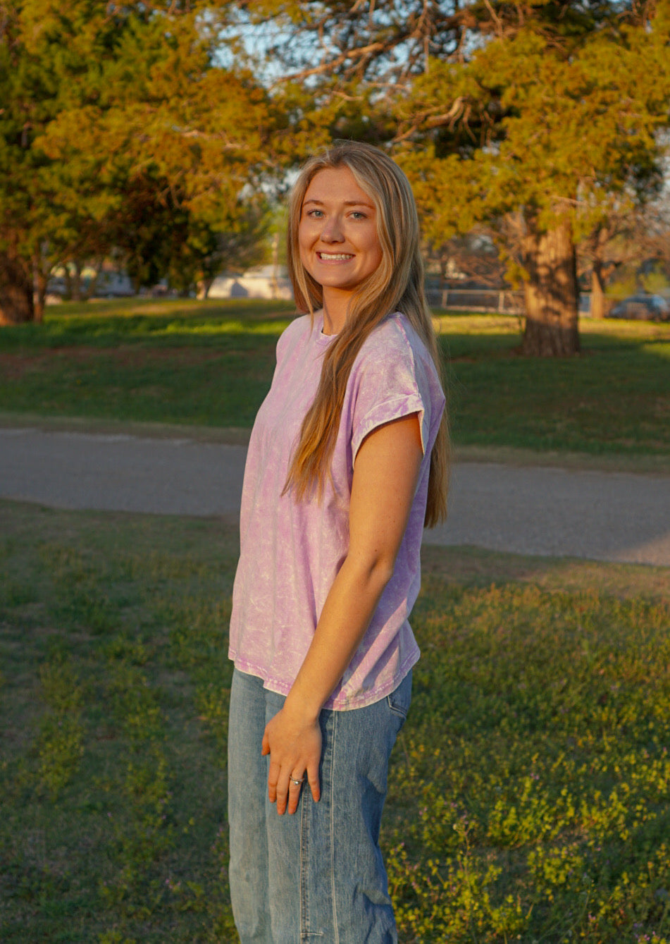 Lavender Crinkle Washed Short Sleeve Top