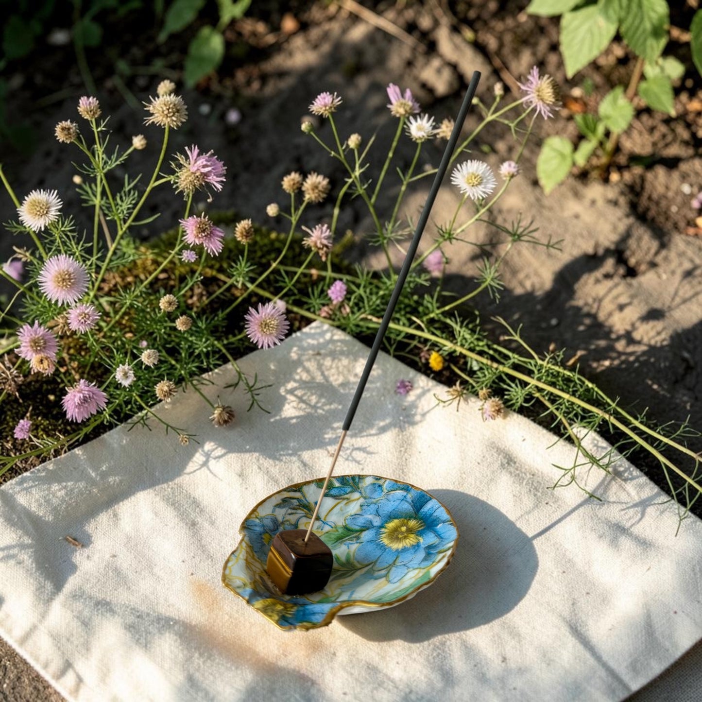 Wildflower Meadow Shell Incense Burner | Handmade Floral Scallop Shell Incense Holder