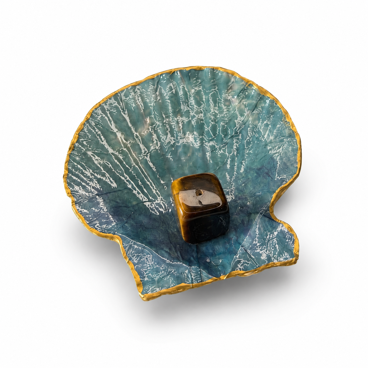 Coastal Blue Handmade Shell Incense Burner Collection | Decorated Scallop Shell with Crystal Incense Holders