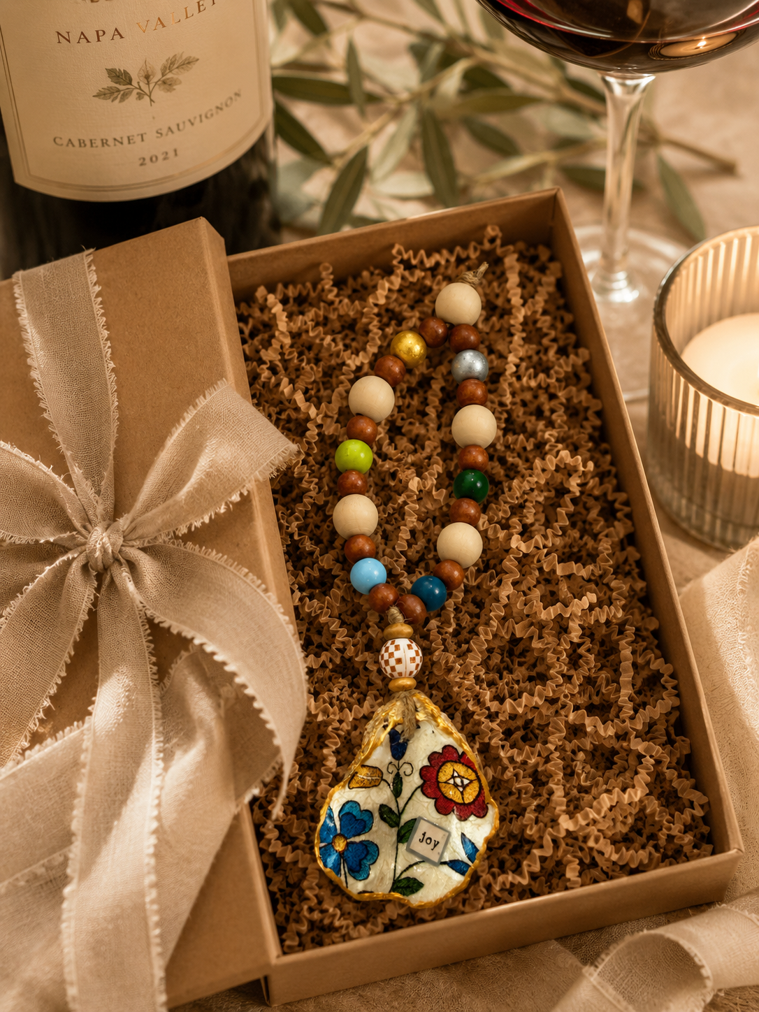 Joy - Oyster Shell Bottle Charm | Coastal Wine Decor Gift