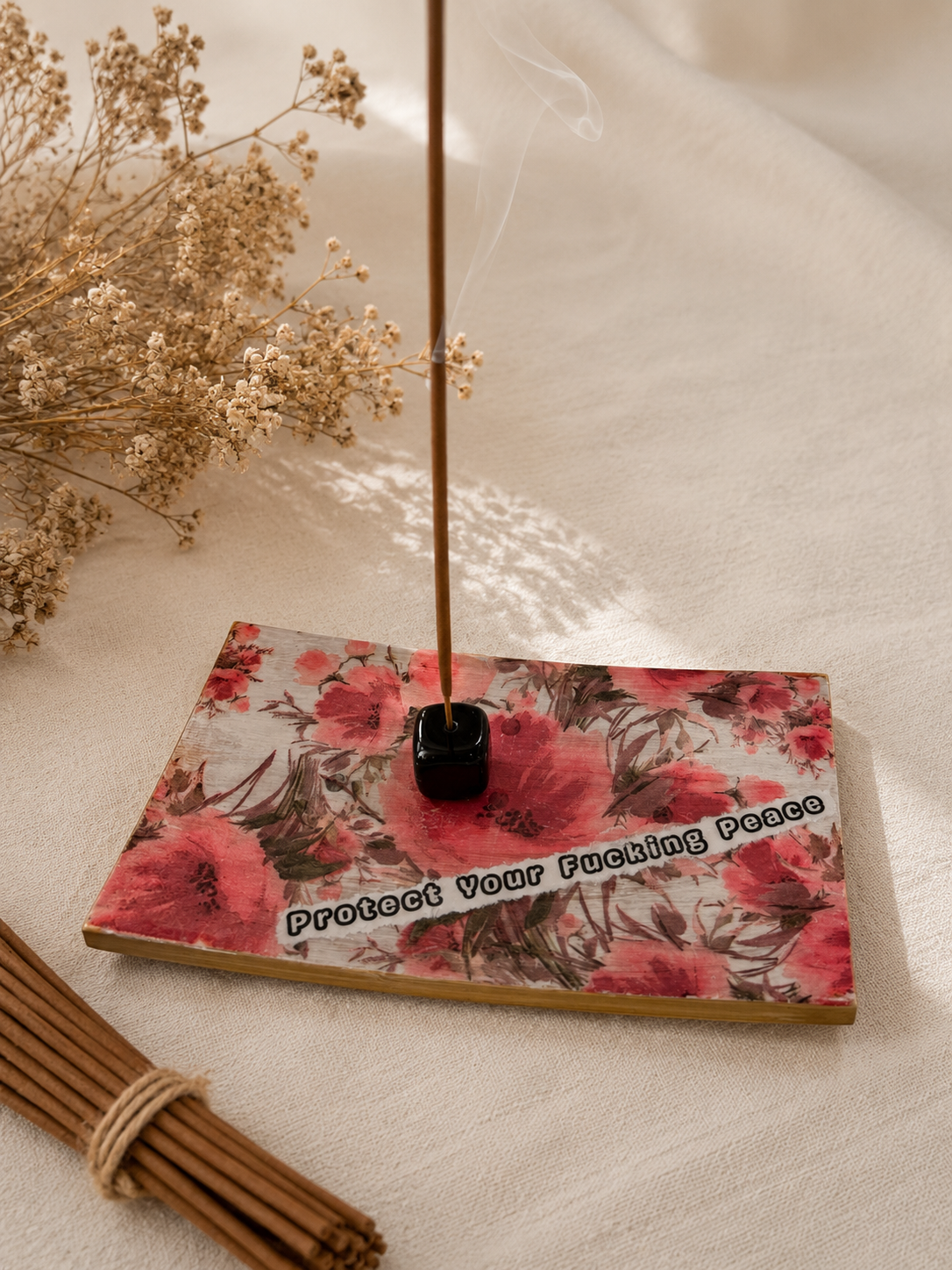Funny Incense Holder | Handmade Wooden Incense Tray | Snarky Boho Decor | Crystal Incense Burner | Funny Gift for Friends | Attitude Collection