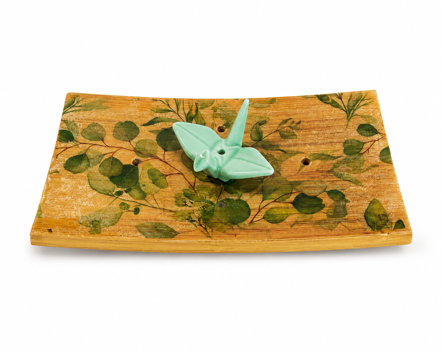 Origami Garden Incense Burner | Handcrafted Bamboo Incense Tray with Ceramic Crane Holder