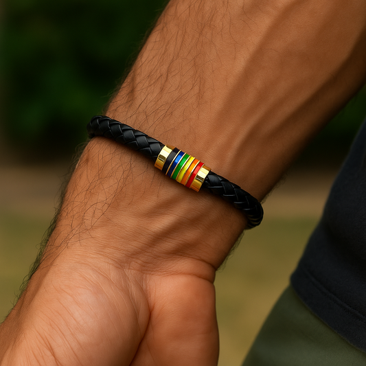 Pride Leather Bracelet – Choice of Silver or Gold Tone Finish on Brown or Black Leather