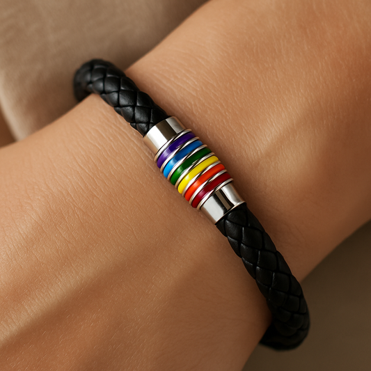 Pride Faux Leather Unisex Bracelet – Choice of Silver or Gold Tone Finish on Brown or Black Leather