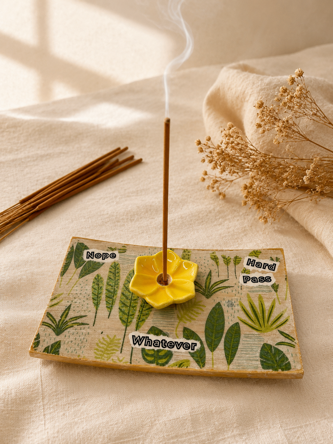 Funny Incense Holder | Handmade Wooden Incense Tray | Snarky Boho Decor | Crystal Incense Burner | Funny Gift for Friends | Attitude Collection