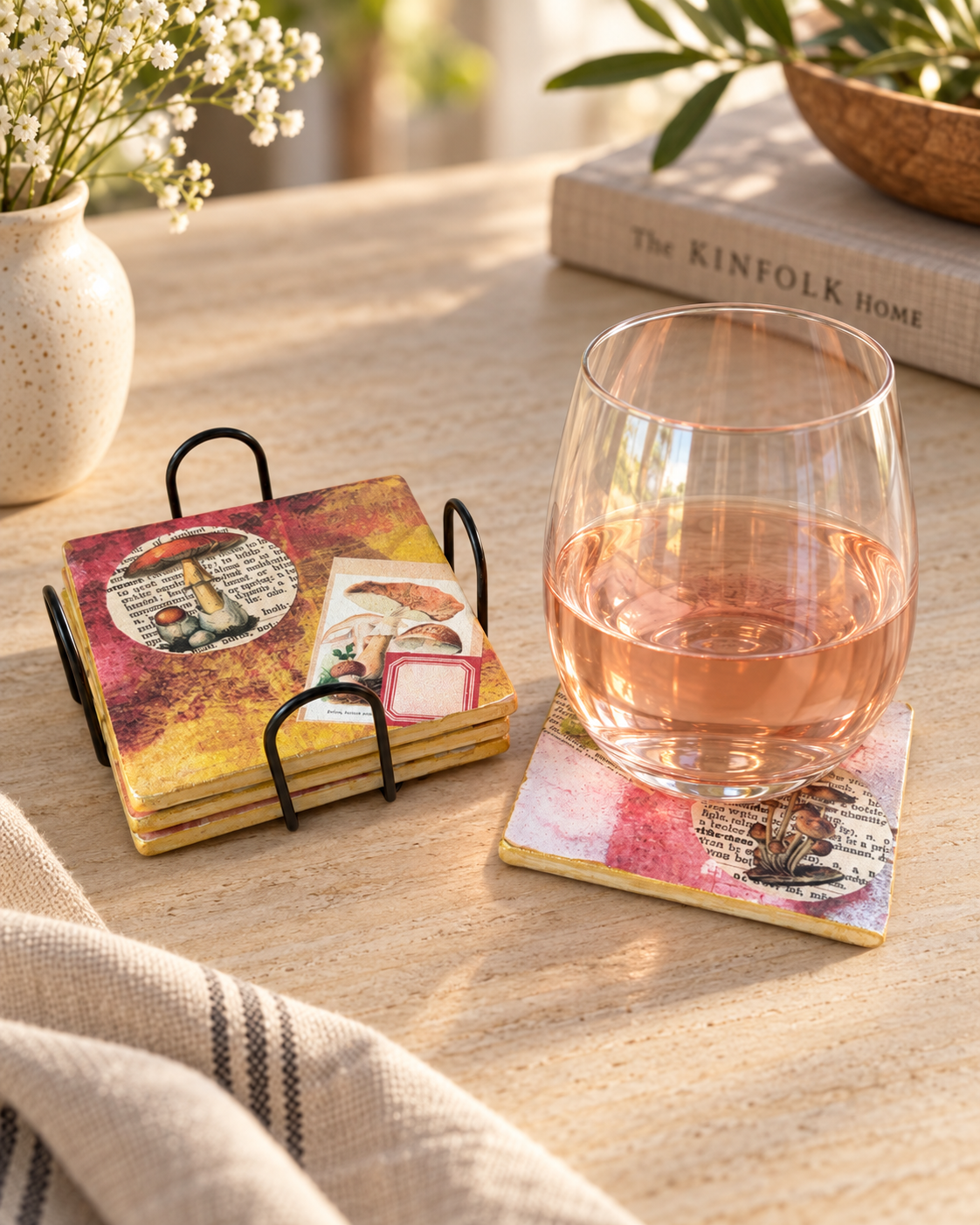 Vintage Mushroom Collage Coaster Set