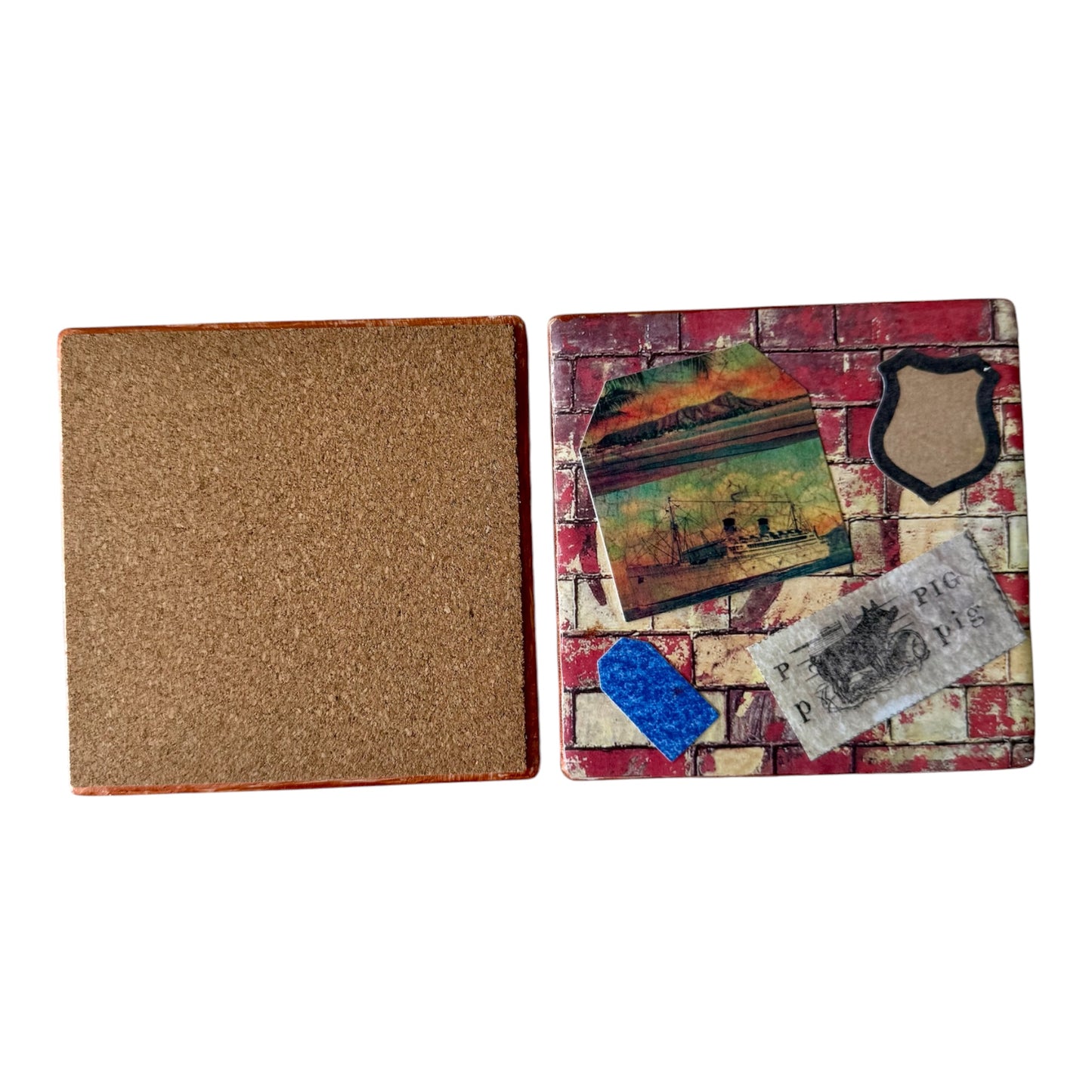 Vintage Mercantile Farmhouse Coaster Set – Set of 4 with Holder