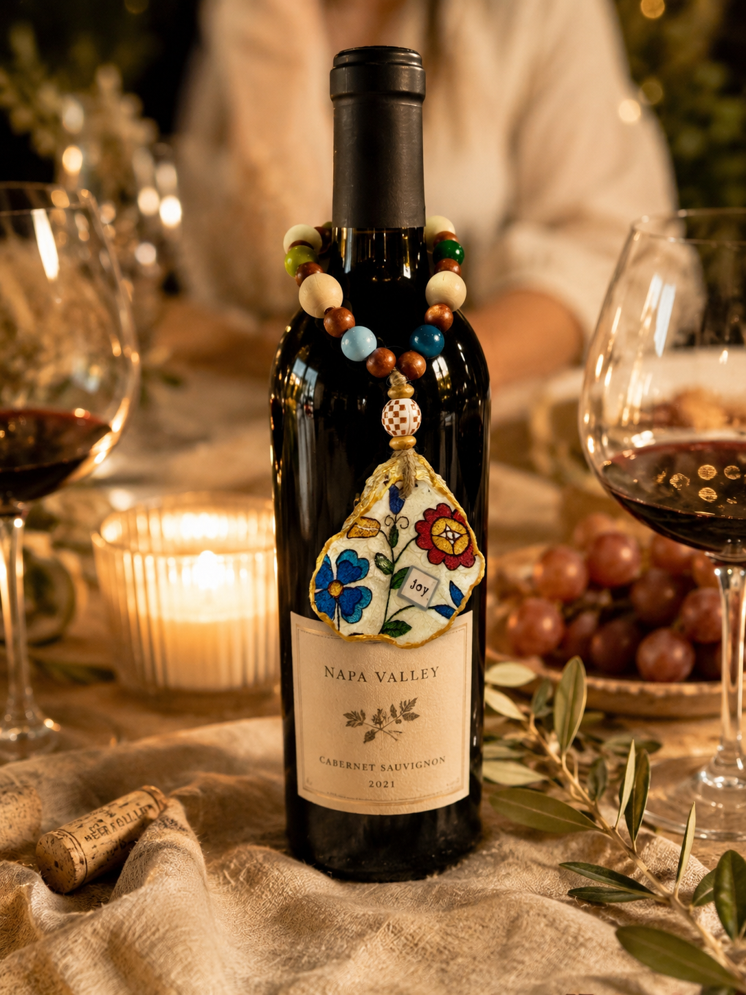 Joy - Oyster Shell Bottle Charm | Coastal Wine Decor Gift