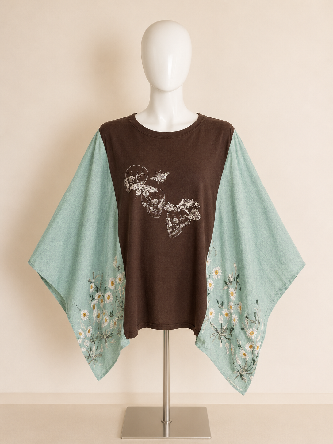 Floral Skull Handmade Boho Poncho