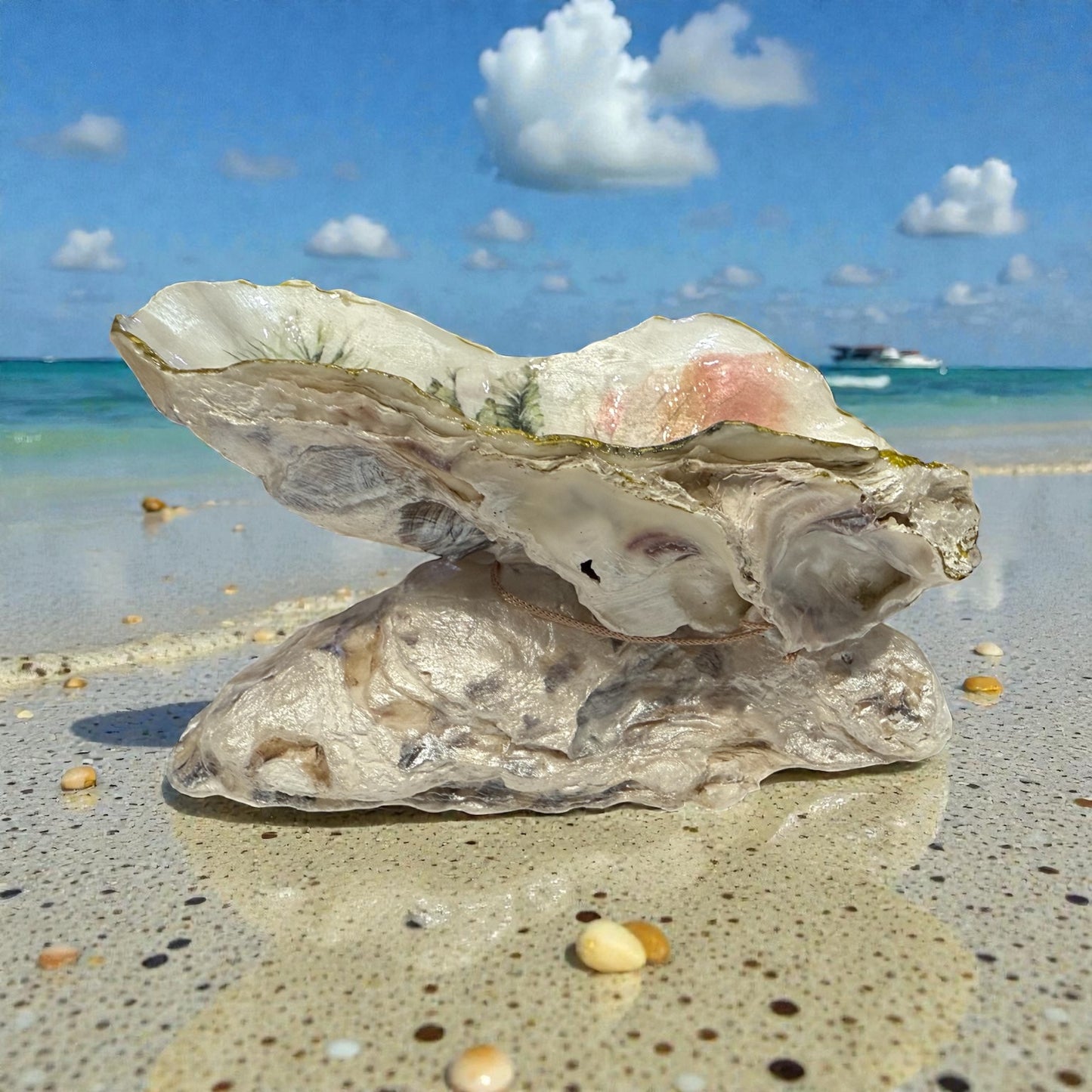 Flamingo Oyster Shell Trinket Dish Home Decor Gift