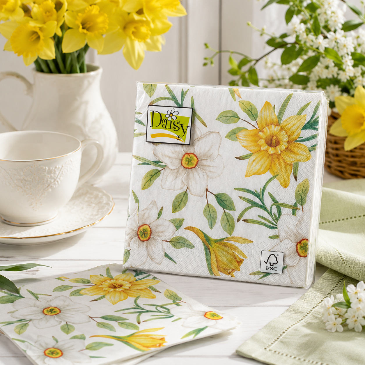 Watercolor Daffodils Floral Paper Napkins | Decoupage & Craft Napkins