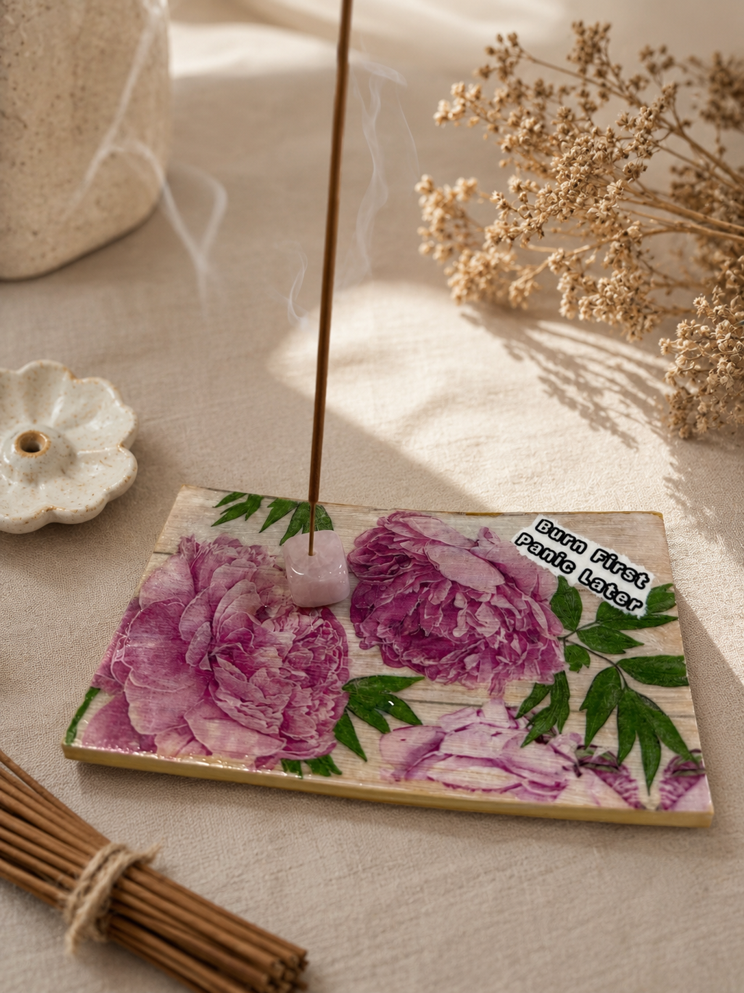 Funny Incense Holder | Handmade Wooden Incense Tray | Snarky Boho Decor | Crystal Incense Burner | Funny Gift for Friends | Attitude Collection