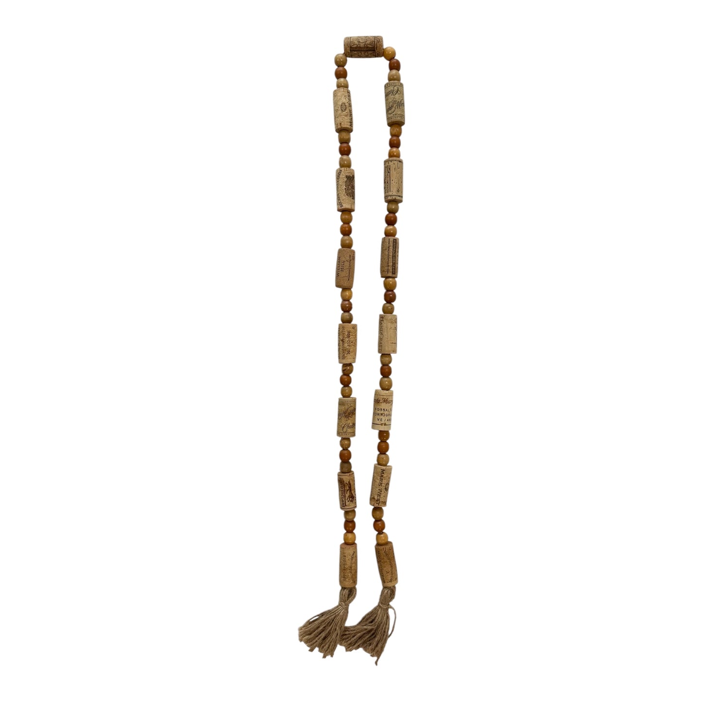 Handcrafted Wine Cork Garland – Timeless Rustic Boho Decor with Round Wood Beads & Tassels