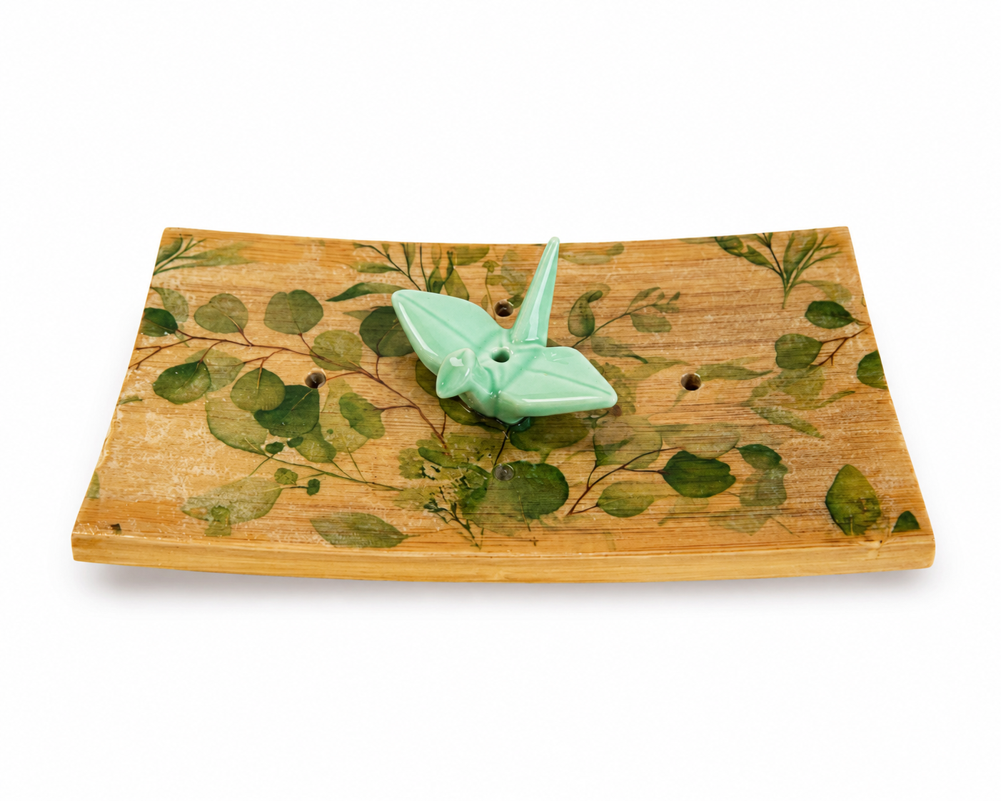 Origami Garden Incense Burner | Handcrafted Bamboo Incense Tray with Ceramic Crane Holder