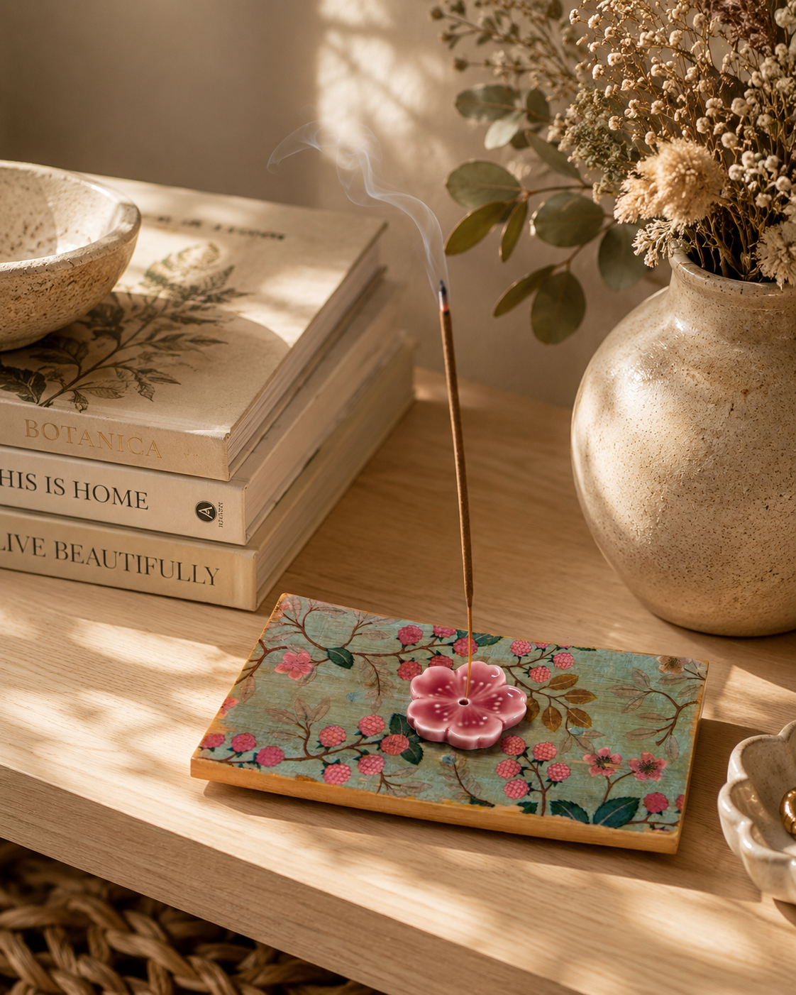 Botanical Bloom Collection Handmade Incense Burners | Floral Wooden Ash Catchers