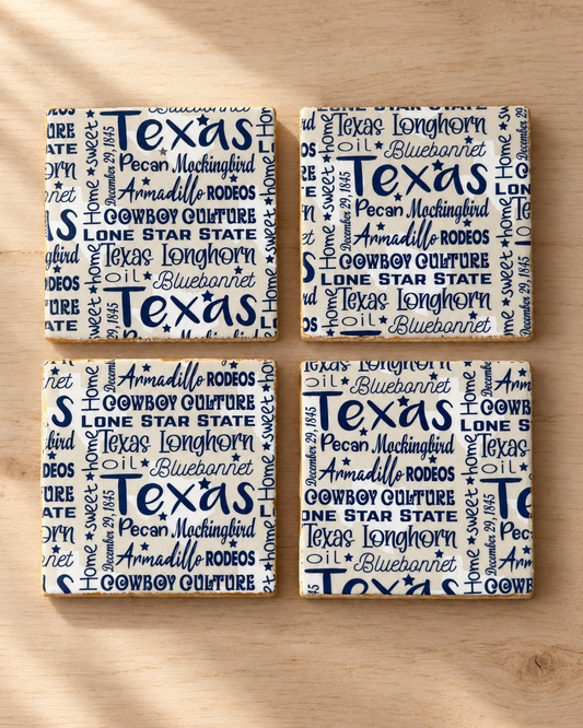 Texas Lone Star Handmade Coaster Set with Holder