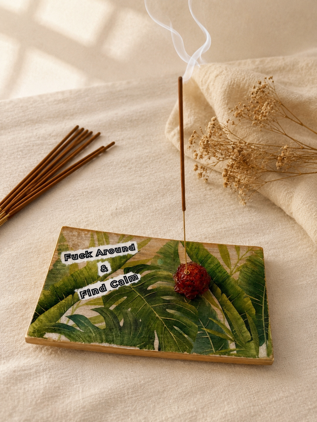 Funny Incense Holder | Handmade Wooden Incense Tray | Snarky Boho Decor | Crystal Incense Burner | Funny Gift for Friends | Attitude Collection