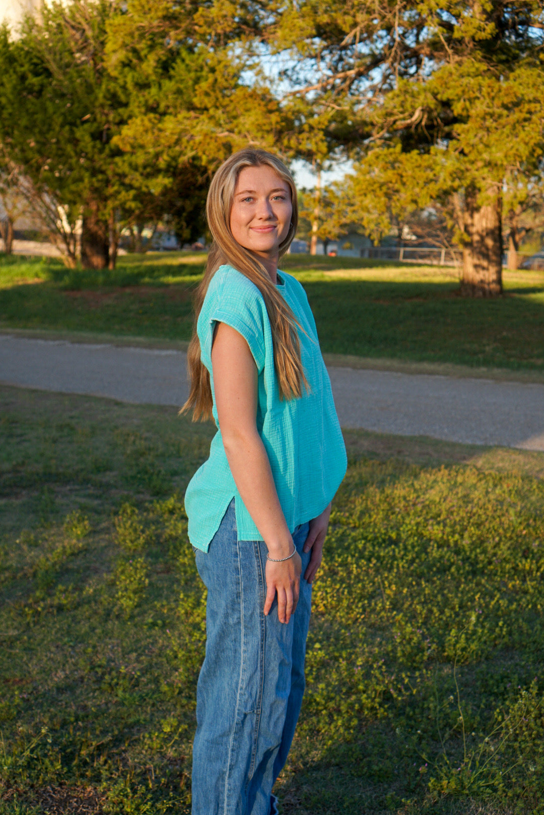 Mint - Gauze Acid washed Short Sleeve Top